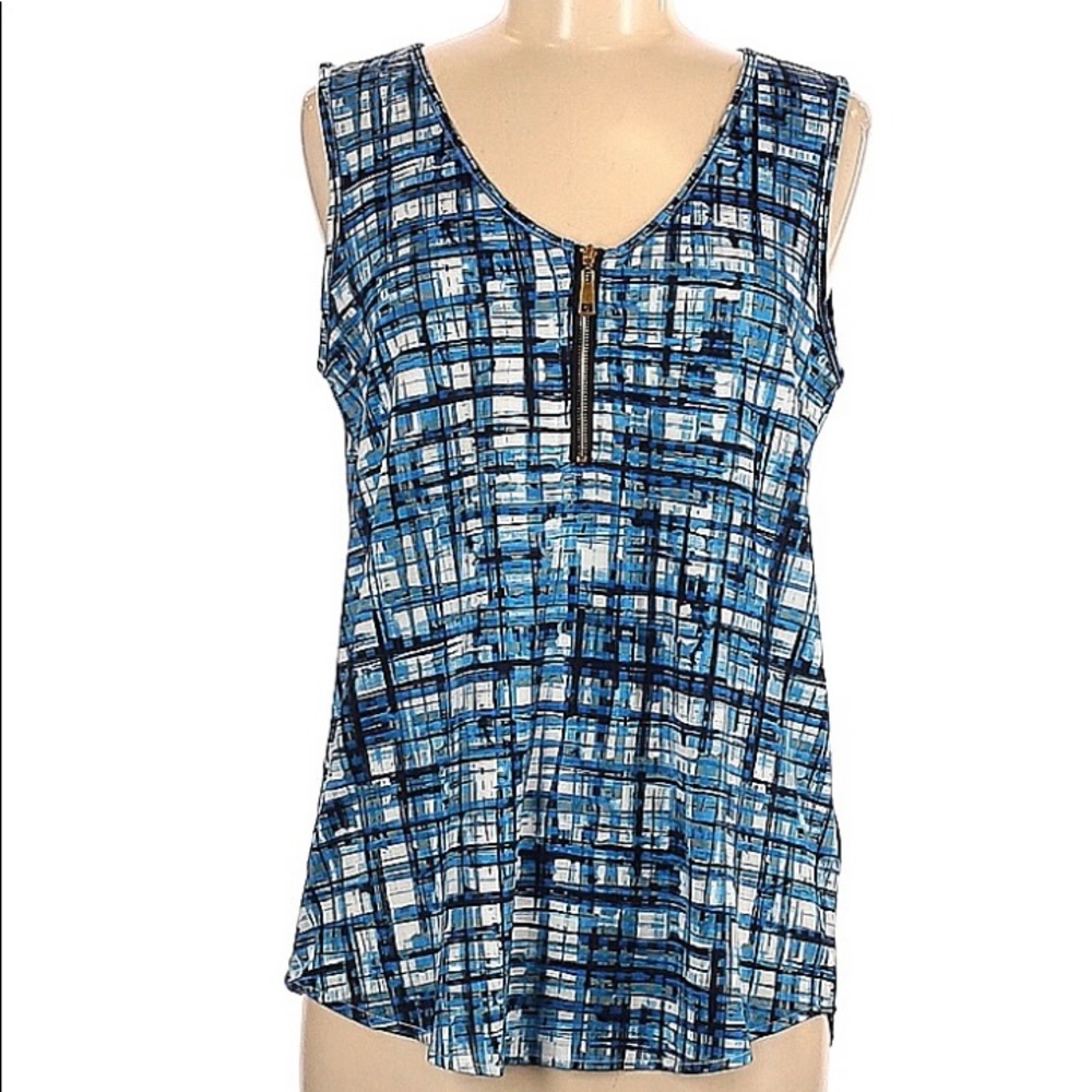 Alex & Parker M blue plaid tank blouse